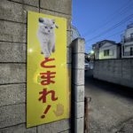 荒川区内のおもしろ看板 この猫に「とまれ！」と言わたらきっと誰もが止まることでしょう