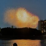 尾竹橋近くの隅田川テラスの荒川区側から見た第45回足立の花火（2023）を写真と動画でレポート
